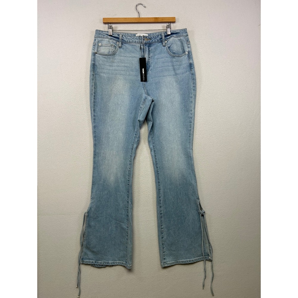Y2K Boho Fashion Nova Womens 15 Light Wash All Tied Up Split Hem Flare Jeans